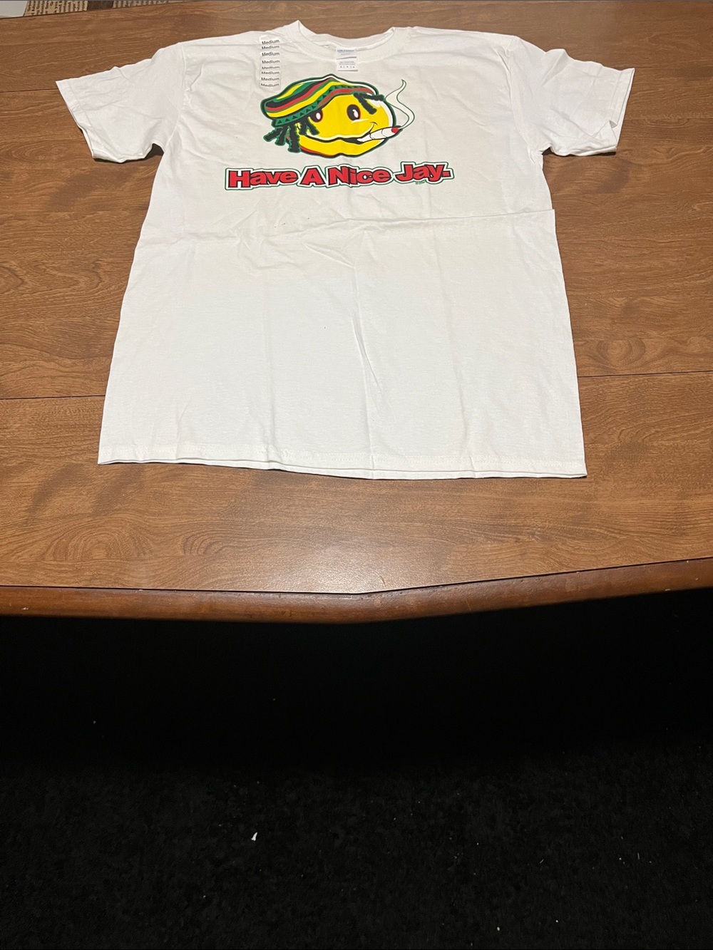 Gildan White Short Sleeve Tee with Colorful Smiley Graphic